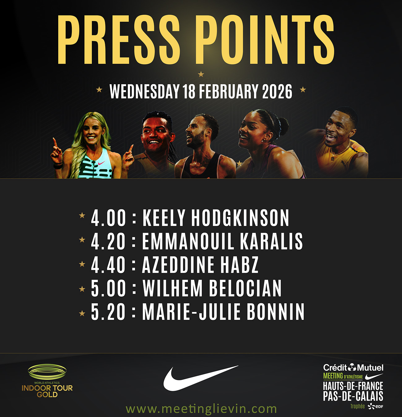 There will be five stars at the press conference on Wednesday, 18 February.